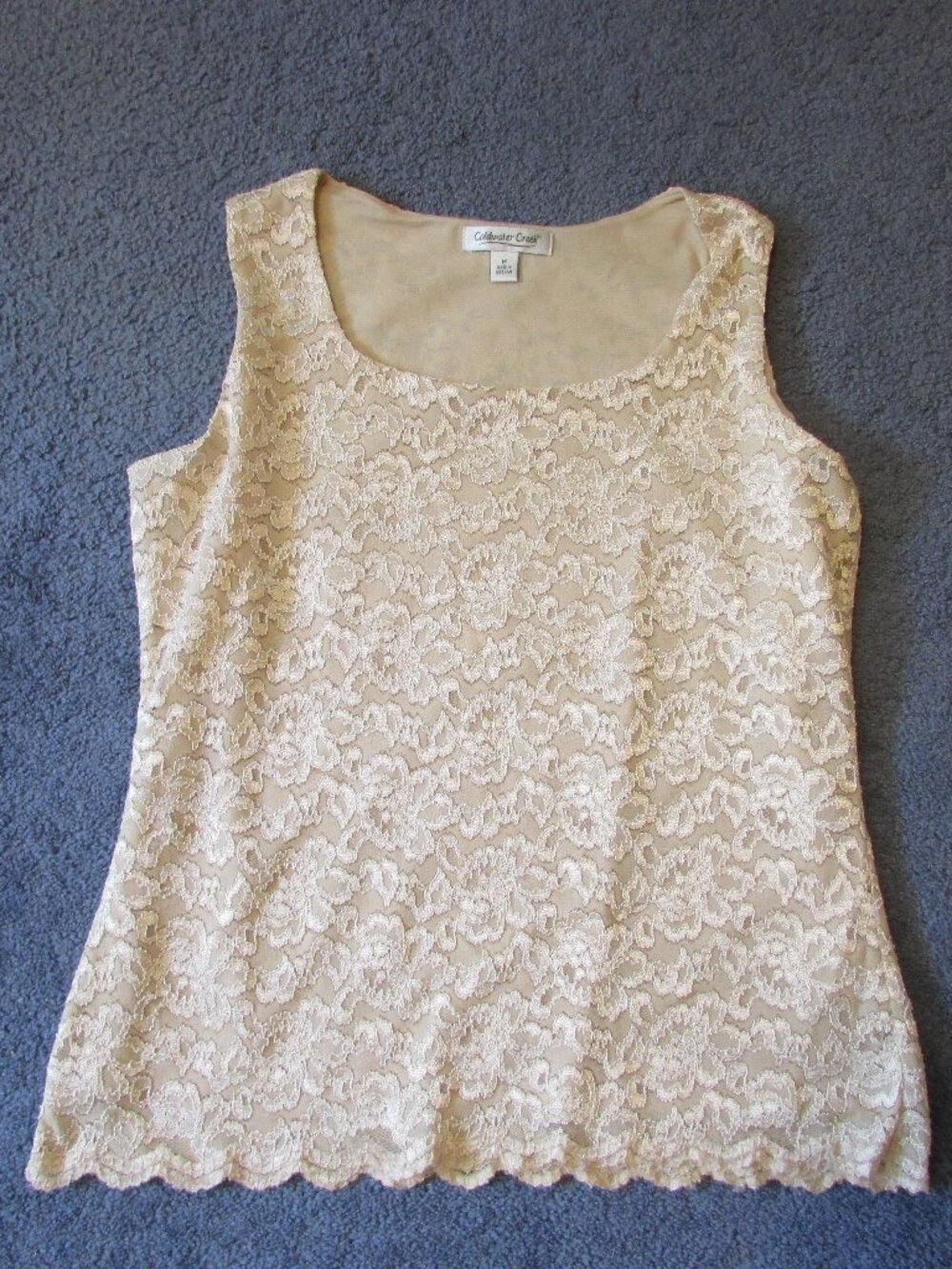 Coldwater Creek Medium Beige Shimmer Formal Lace Tank Top Lined EUC